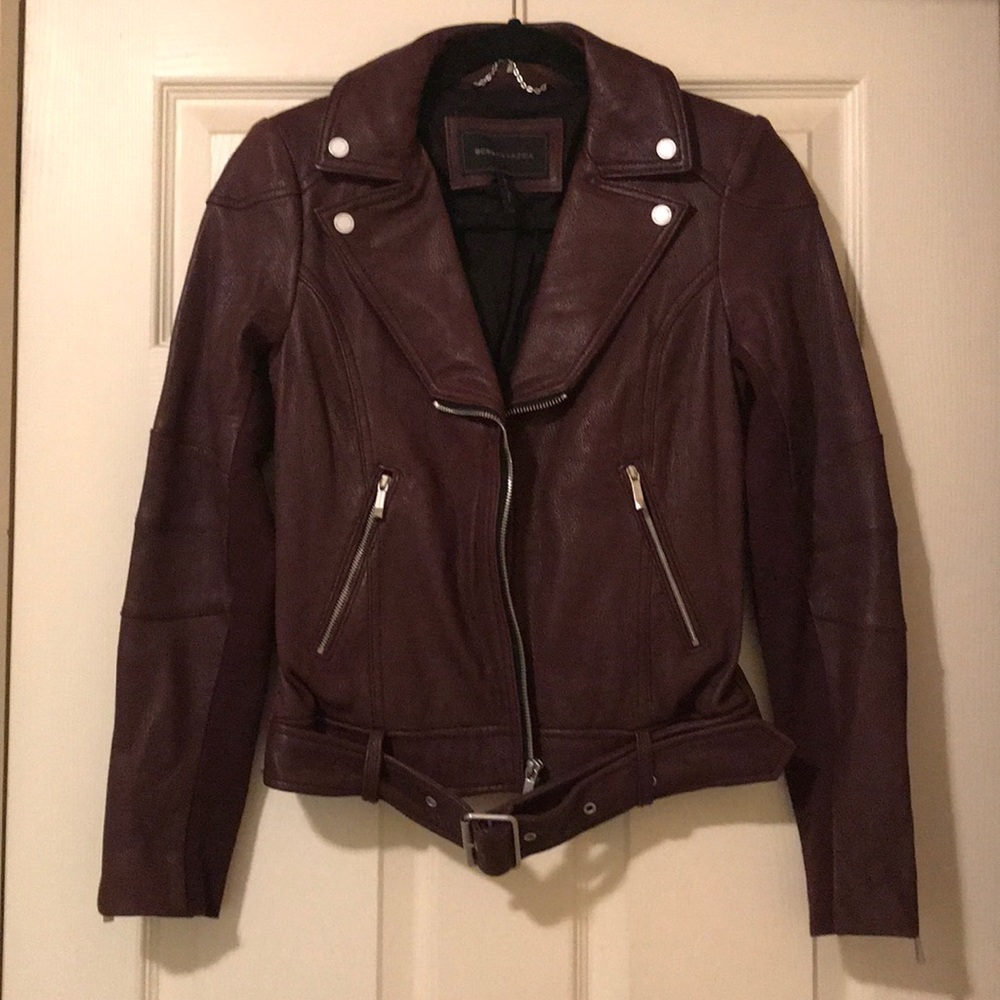 BCBG MaxAzria Oxblood Leather Moto Jacket